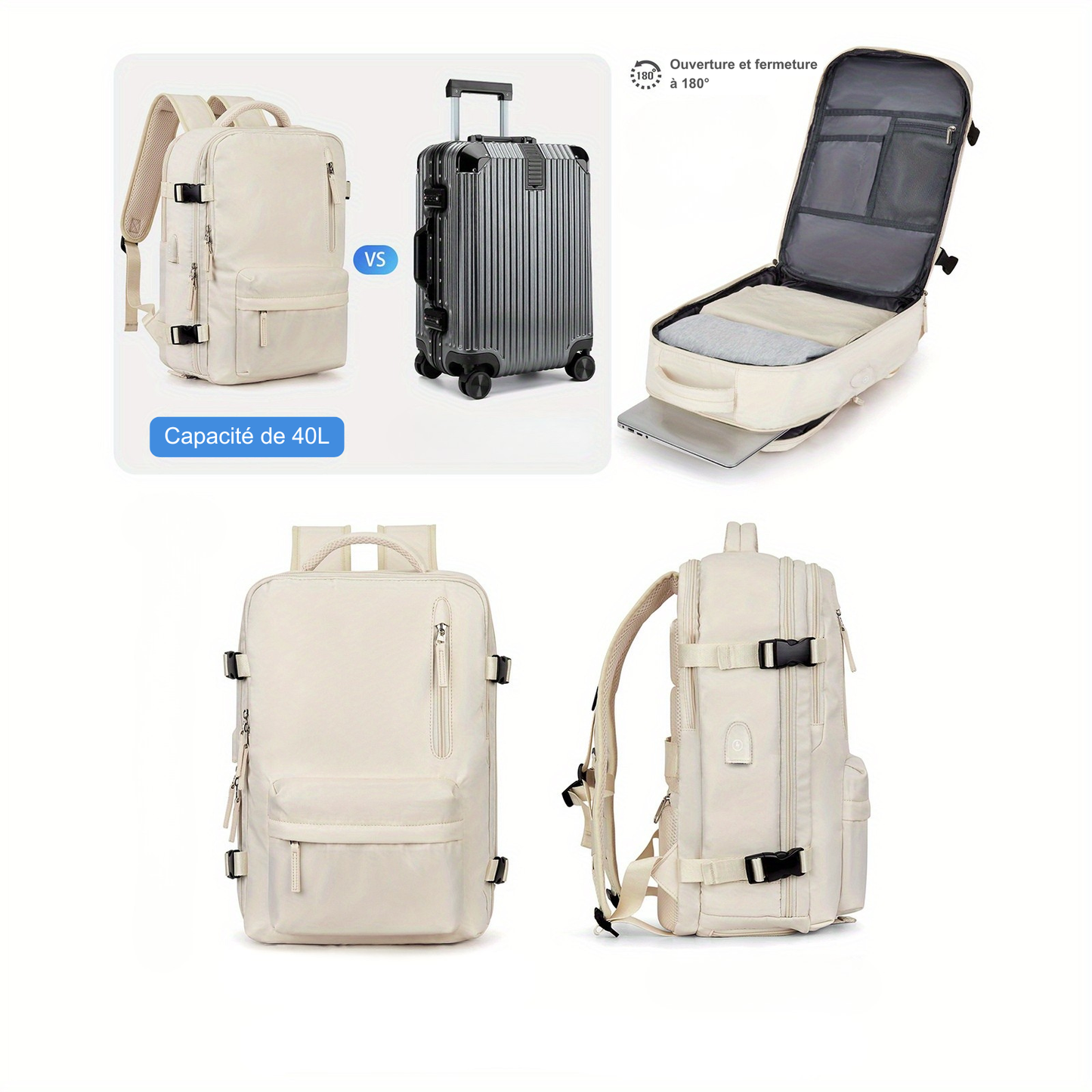 Travel Kit Go - Sac à Dos de Voyage Premium – Dimensions compatible bagage cabine et Idéal pour le Business e le Sport