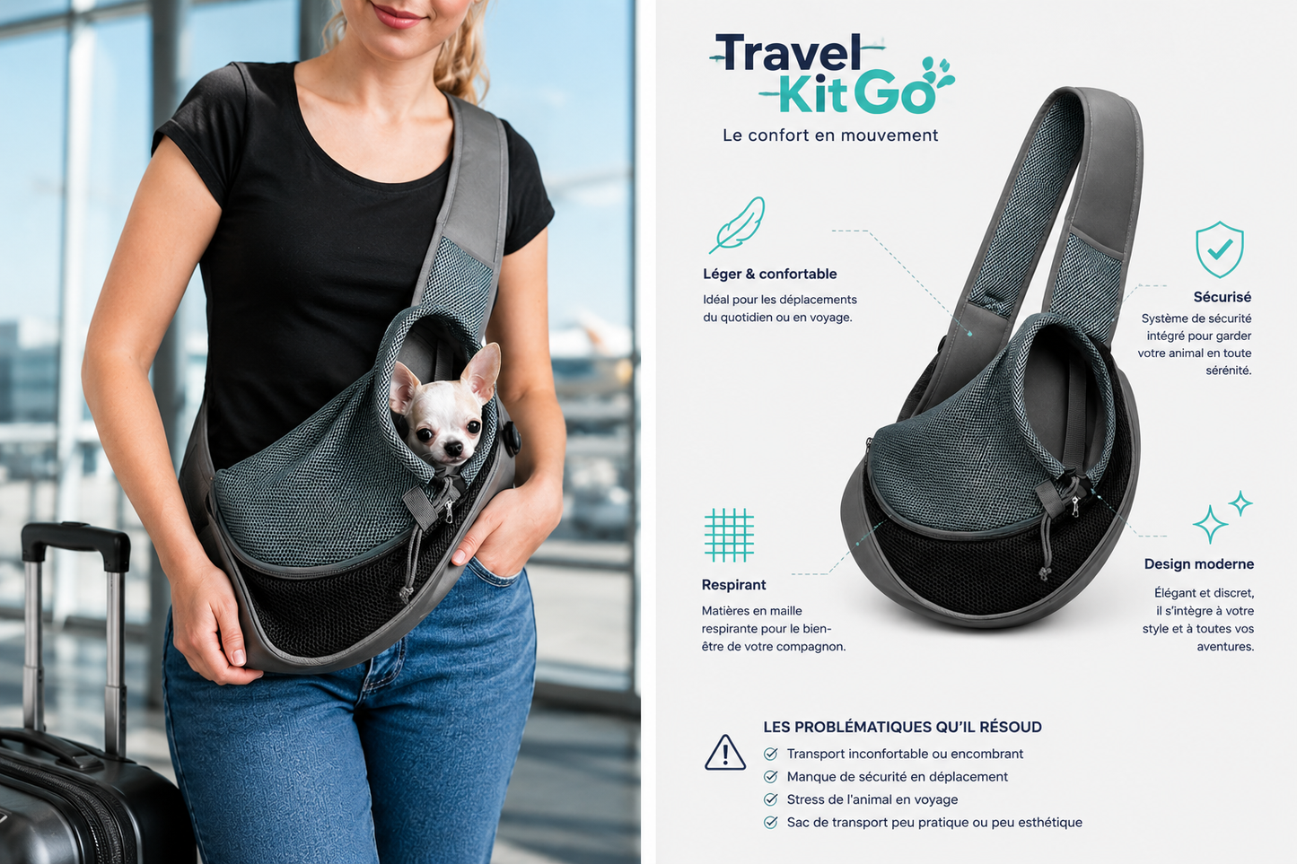 Travel Kit Go – Sac à Bandoulière Réfléchissant pour Animal